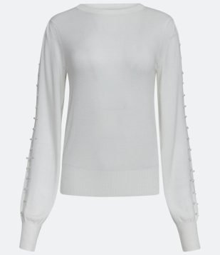  Blusa em Tricô com Pérolas nas Mangas Branco 
