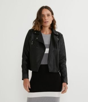  Jaqueta Biker em Material Sintético com Bolsos Preto 