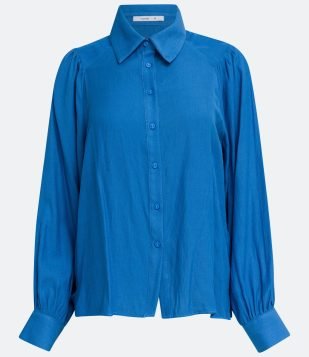  Camisa em Viscose com Manga Longa Bufante Azul 