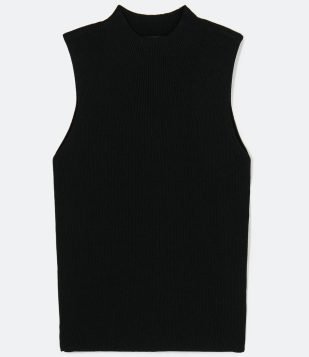  Blusa Regata Básica em Tricô com Gola Alta Preto 