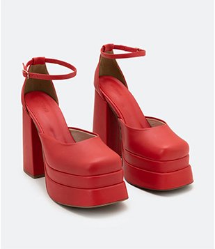 Sapato Meia Pata com Salto Grosso Vermelho