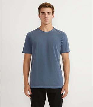 Camiseta em Algodão Regular Manga Curta com Efeito Estonado Azul 