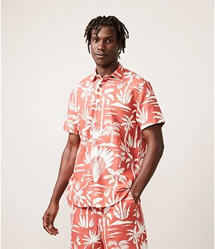 Camisa Em Algodão Com Estampa De Coqueiros Laranja