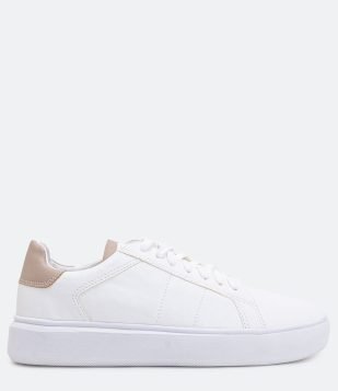 TÊNIS MASCULINO COM RECORTES E DETALHES BICOLOR BEGE