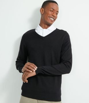 BLUSÃO EM VISCOSE COM GOLA V PRETO