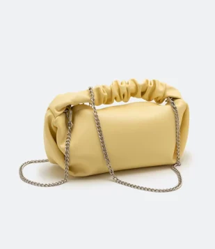 BOLSA TRANSVERSAL BAGUETE COM ALÇA DE MÃO FRANZIDA AMARELO