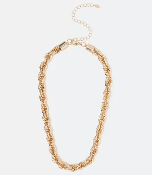 COLAR MÉDIO EM METAL CORRENTARIA RABO DE RATO GROSSA DOURADO