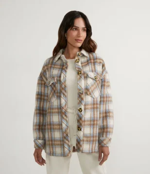 CAMISA COM MANGA LONGA E BOLSOS FRONTAIS XADREZ BRANCO