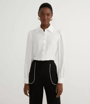CAMISA EM VISCOSE COM MANGAS LONGAS TEXTURIZADA COM BOTÕES BRANCO