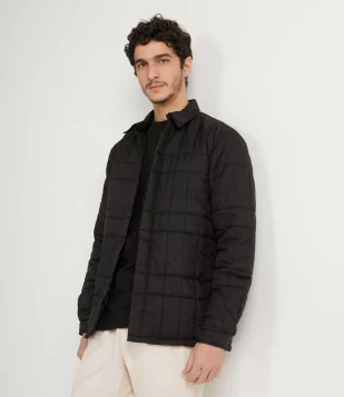 CAMISA OVERSHIRT EM POLIAMIDA COM COSTURA MATELASSÊ PRETO