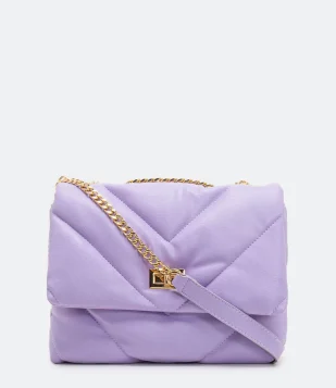 BOLSA SADDLE TRANSVERSAL PUFFER COM ALÇA DE CORRENTE ROXO