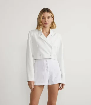 BLAZER CROPPED EM CREPE COM ABOTOAMENTO DUPLO BRANCO