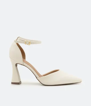 SAPATO BICO FINO COM SALTO GROSSO BRANCO
