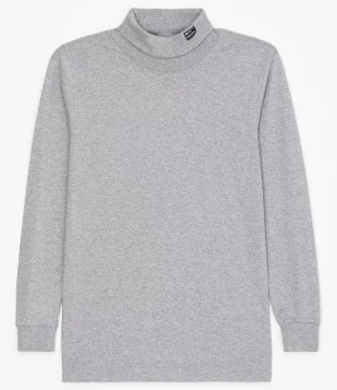 CAMISETA MANGA LONGA LISA COM GOLA ROLE CINZA