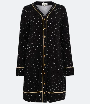 Camisola em Viscolycra com Listras Contrastantes e Estampa Poá Preto