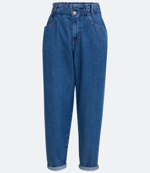 CALÇA BAGGY JEANS COM ELÁSTICO NO CÓS AZUL