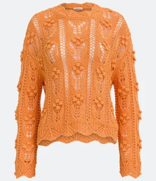 BLUSÃO SUÉTER EM TRICÔ COM DETALHES DE BOLINHAS LARANJA