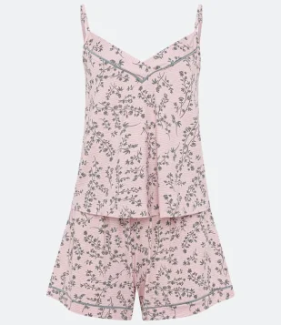 Pijama Short Doll de Alcinha em Viscolycra com Estampa Floral Rosa