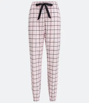 Calça de Pijama em Flanela com Estampa Xadrez e Elástico na Barra Rosa