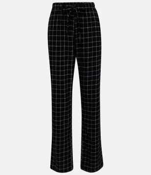 Calça de Pijama em Flanela com Amarração e Estampa Xadrez Grid Preto 
