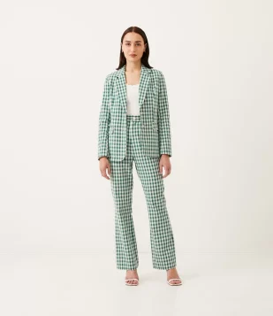 CALÇA RETA COM ESTAMPA XADREZ E BOLSOS VERDE