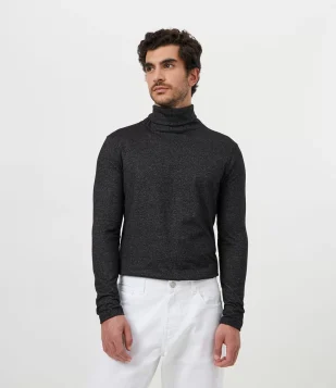 CAMISETA MANGA LONGA EM ALGODÃO COM GOLA TURTLENECK CINZA