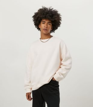 BLUSÃO EM MOLETOM COM CAVA DESLOCADA E MANGA LONGA AJUSTADA ROSA