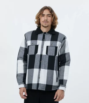 JAQUETA EM ALGODÃO XADREZ COM FORRO SHERPA CINZA