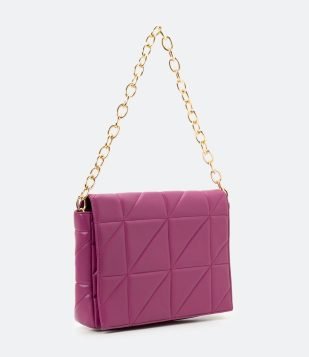 BOLSA SHOULDER ESTRUTURADA COM TEXTURA MATELASSE E ALÇA DE CORRENTE ROSA