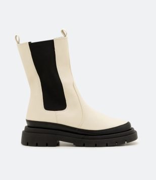 BOTA CHEALSE CANO MÉDIO COM SALTO TRATORADO BEGE