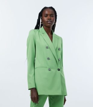 BLAZER ALFAIATARIA COM BOTÕES NA VISTA E GOLA LAPELA VERDE