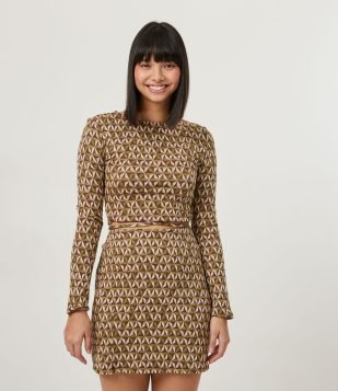 BLUSA CURTA EM JAQUARD COM AMARRAÇÃO NA CINTURA VERDE ESCURO