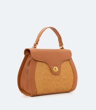  Bolsa Satchel com Alça de Mão e Fechamento Frontal Marrom 