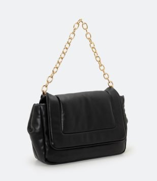  Bolsa Shoulder Puffa com Alça de Corrente Preto 
