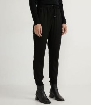  Calça Fluída em Viscolinho com Cós em Elástico e Cordão no Cós Preto 