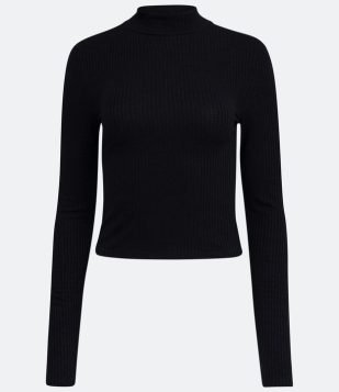  Blusa em Viscose Texturizada com Gola Alta e Manga Longa Preto 