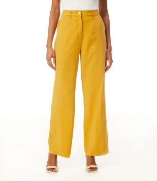  Calça Wide Leg em Viscose com Detalhe Pespotado Amarelo 