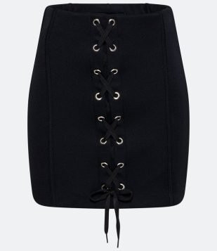  Saia Curta em Ponto Roma com Ilhós e Amarração Preto 