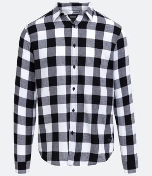  Camisa em Flanela Manga Longa com Estampa Xadrez Branco/Preto 