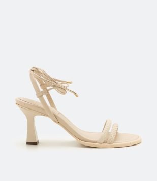  Sandália com Amarração com Salto Fino Diferenciado Branco 