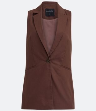  Colete Alongado em Alfaiataria com Botão Único Marrom 