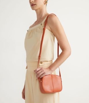  Bolsa Transversal Camera Bag com Costura Central Laranja 