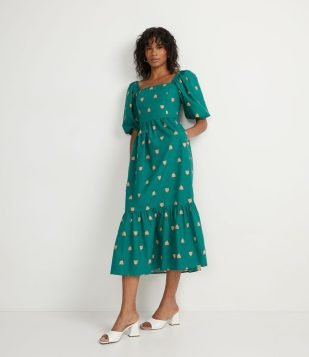  Vestido Longo em Algodão com Estampa de Onça em Repetição Verde 