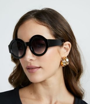  Óculos de Sol Redondo Grande com Lente Fumê Preto 