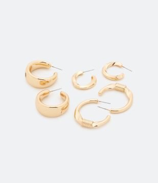  Kit 03 Pares de Argolas em Metal Bold Dourado 