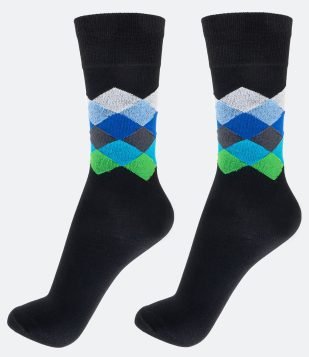 MEIA CANO ALTO EM MODAL COM ESTAMPA LOSANGOS PRETO