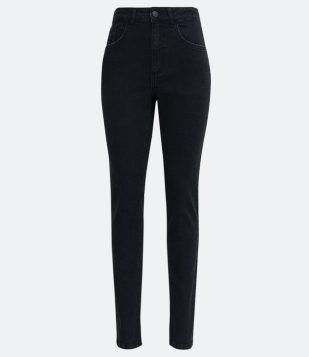 Calça Reta Jeans com Cintura Média Preto 