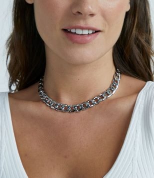  Colar Médio em Metal com Elos Bold Cinza Claro 