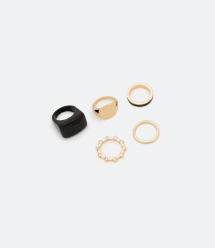  Kit 05 Anéis em Resina e Metal com Diferentes Formatos e Tamanhos Multicores 