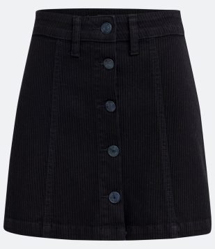 SAIA EVASÊ CURTA EM SARJA CANELADA COM ABOTOAMENTO FRONTAL PRETO